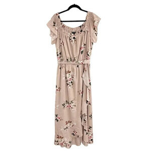 City Chic Pink Floral Ruffle Maxi Dress Women's Plus Size 16